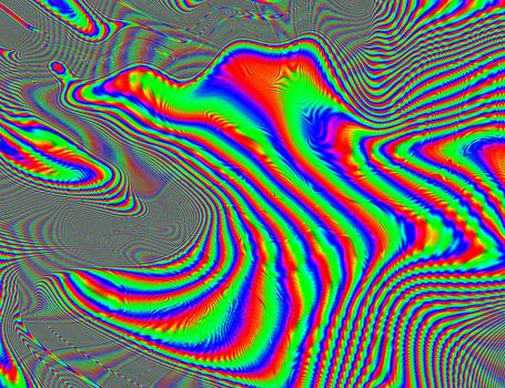 Hippie Trippy Psychedelic Rainbow Background LSD Colorful Wallpaper. Abstract Hypnotic Illusion. Hippie Retro Texture Glitch and Disco.