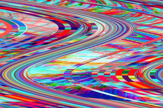 Glitch psychedelic background. Old TV screen error. Digital pixel noise abstract design. Broken pixels glitch. Television signal fail. Technical problem grunge wallpaper. Colorful noise rerto