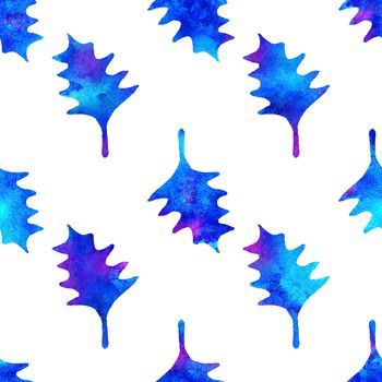 XMAS watercolor Poinsettia Seamless Pattern in Blue Color. Hand Painted fir tree background or wallpaper for Ornament, Wrapping or Christmas Gift.