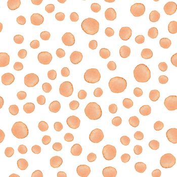 Hand Painted Brush Polka Dot Seamless Watercolor Pattern. Abstract watercolour Round Circles in Orange Color. Artistic Design for Fabric and Background.