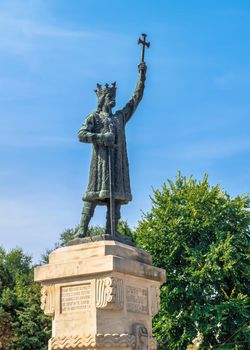 Chisinau, Moldova – 12.09.2021. Monument to Stefan cel Mare in the center of Chisinau, capital of Moldova, on a sunny autumn day