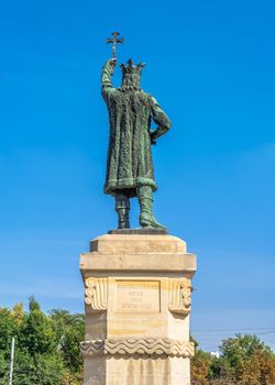 Chisinau, Moldova – 12.09.2021. Monument to Stefan cel Mare in the center of Chisinau, capital of Moldova, on a sunny autumn day