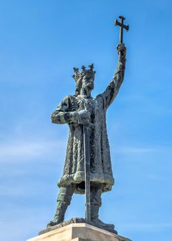 Chisinau, Moldova – 12.09.2021. Monument to Stefan cel Mare in the center of Chisinau, capital of Moldova, on a sunny autumn day