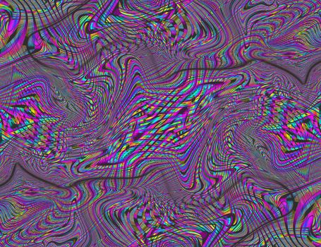 Trippy Psychedelic Rainbow Background Glitch LSD Colorful Wallpaper. 60s Abstract Hypnotic Illusion. Hippie Retro Texture. hallucinations.