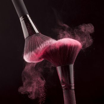 Makeup brushes with whirling pink powder Picture on pik. Resolution and high quality beautiful photo