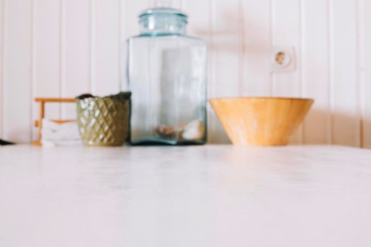 kitchenware white table. Beautiful photo