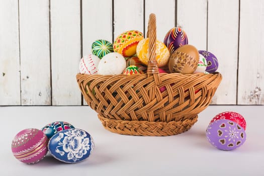 bright colorful easter eggs basket. Beautiful photo