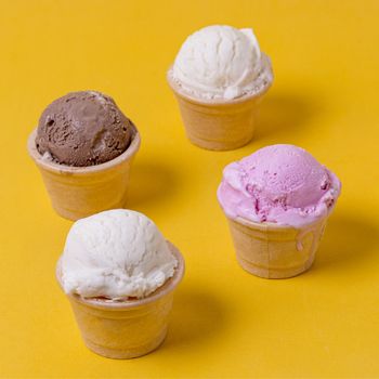 high view different ice cream flavours cones 2. Resolution and high quality beautiful photo