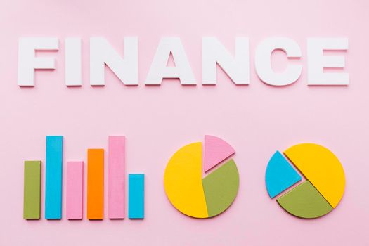 white finance text bar graph two pie chart pink background. Beautiful photo