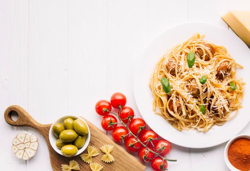 flat lay italian food composition with copyspace. High resolution photo