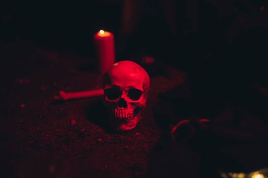 skull candle dark red light. High resolution photo