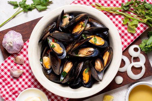 top view tasty mussel shells. High resolution photo