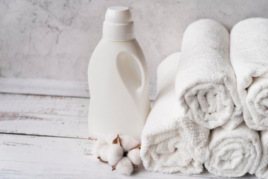 front view pile towels with laundry softener. Beautiful photo