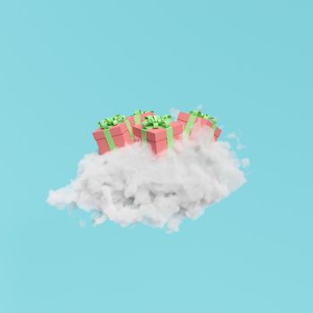 Cloud with box gifts on blue background. 3d rendering