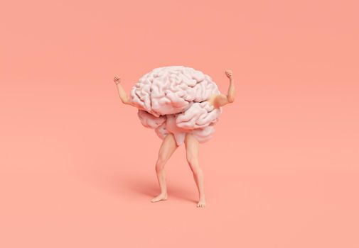 brain with muscular legs and arms. concept of a strong and trained mind. 3d rendering
