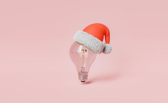 light bulb with christmas hat. 3d rendering