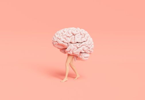 brain walking with female legs. sexy mind concept. 3d rendering
