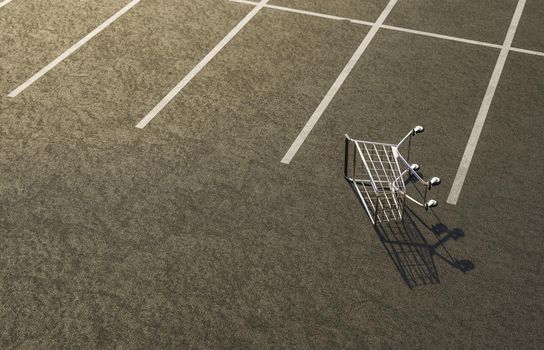 shopping cart overturned on a parking lot. 3d rendering