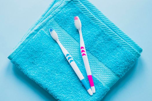 toothbrush composition towel. High resolution photo