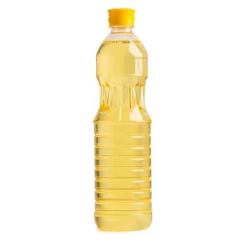 Vegetable oil with olive oil in different bottle for cooking isolated on white background with clipping path.