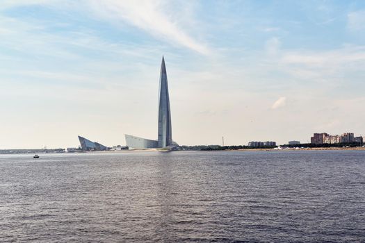 Skyscraper Lakhta Center on coast of Gulf of Finland in St.Petersburg, Russia.