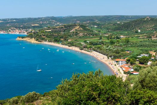 Loutsa beach, vacation place with a long sandy beach in Messinia, Greece.