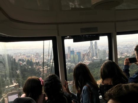 View from cable car climbing Mount Monserrate looking out over Bogota, Colombia.