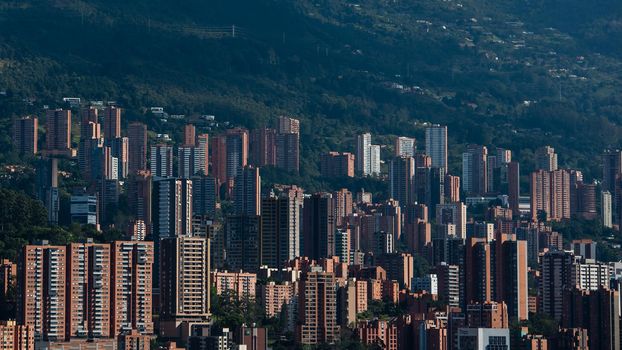 Rolling hills and village of Bogota Colombia. Close up