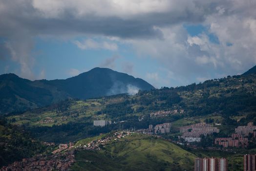 Rolling hills and village of Bogota Colombia.