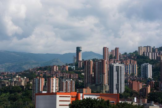 Rolling hills and village of Bogota Colombia.