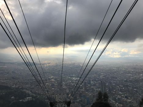 View from cable car climbing Mount Monserrate looking out over Bogota, Colombia.
