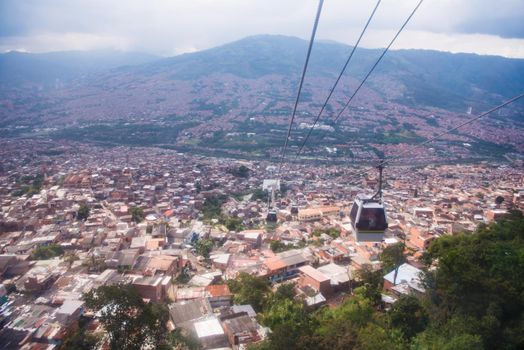 Cable car route in Medellin, Colombia.