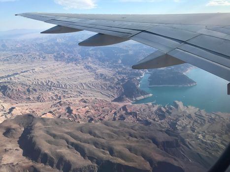 View from airplane over Lake Tahoe