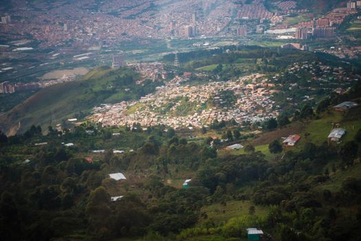 Aerial view of many houses in Medellin, Colombia. Top view