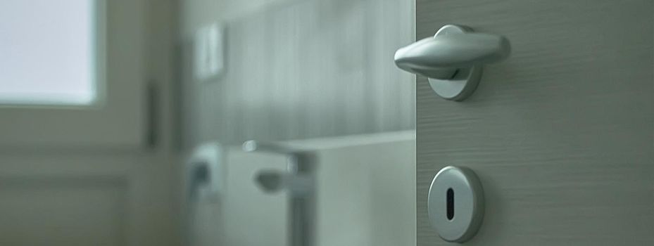 Modern bathroom detail, banner image with copy space