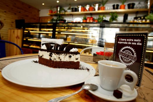 salvador, bahia, brazil - september 29, 2016: pie is seen for sale in a cafeteria in the city of Salvador.