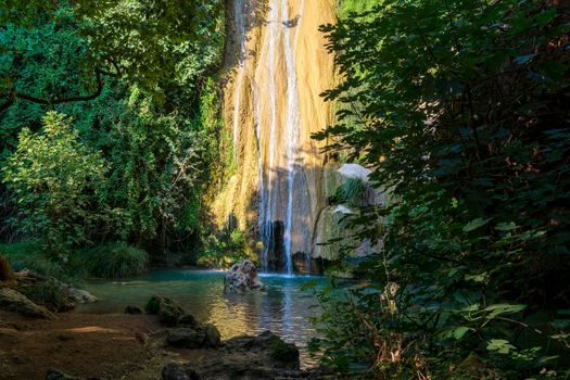 Mountain Lake and Waterfall in Stenosia area in Messinia, Greece