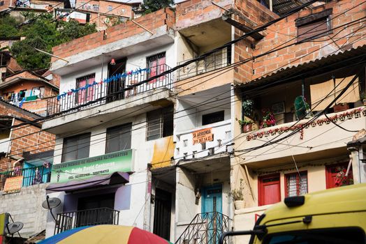 View of colorful apartment balconies in Medellin, Colombia.