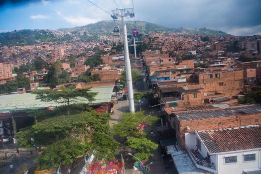 Cable car route in Medellin, Colombia.