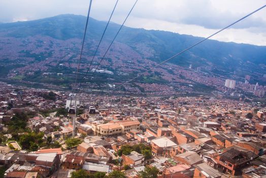 Cable car route in Medellin, Colombia.