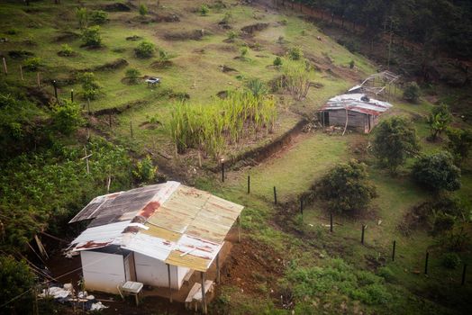 Aerial view of shack in Medellin, Colombia. Top view