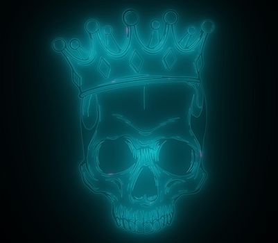 skull with crown. Neon light on black background.