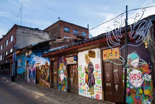 Graffiti walls in Bogota, Colombia. Wide view