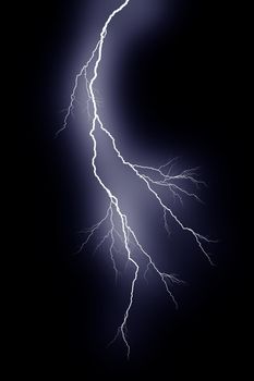 Some different lightning bolts isolated on black background. Thunder electric strike. Thunderstorm and lightning