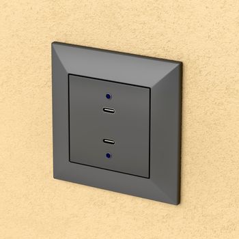 Black wall socket with two USB-C charging ports