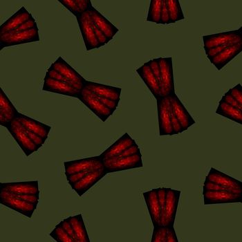 Seamless Pattern with Red and Black Bow on Dark Green Background. Digital Illustration. Cute Seamless Pattern for Design, Wrapping.