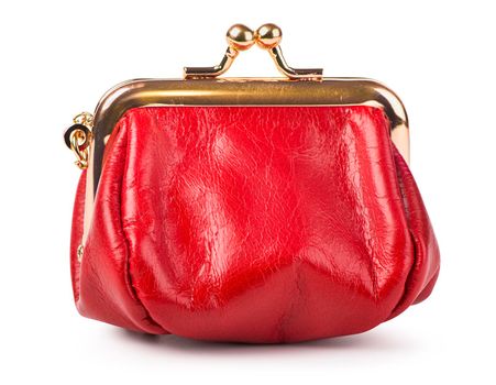 Red leather purse isolated on white background