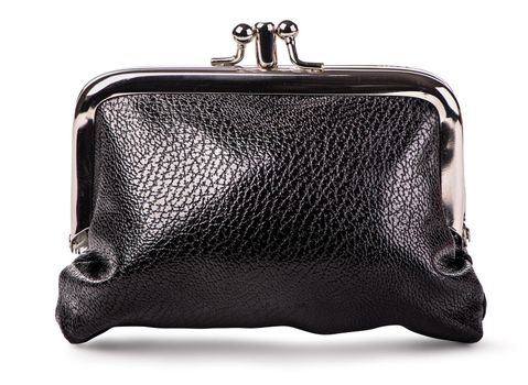 Black leather purse isolated on white background