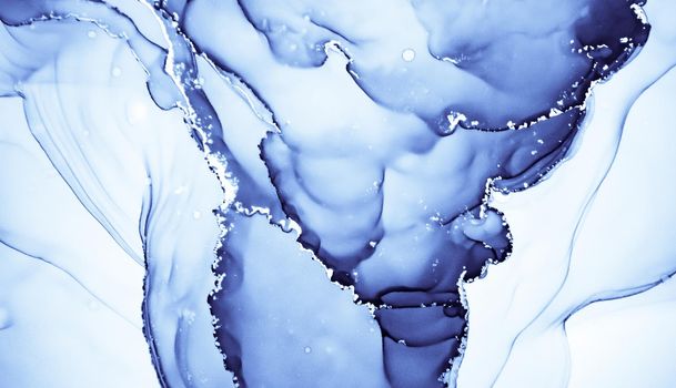 Airy Ink Painting. Fluid Wave Illustration. Indigo Abstract Design. Ink Paint. White Geode Art. Snow Mix. Winter Pattern. Blue Art Texture. Ethereal Grunge Wall. Alcohol Ink Painting.