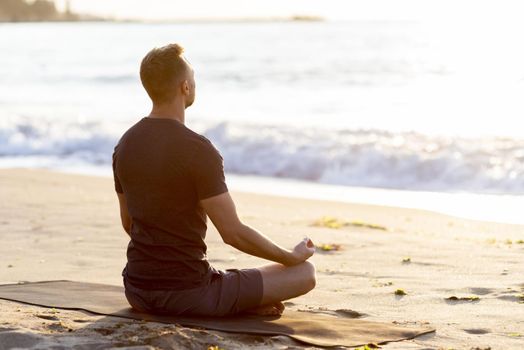 back view man relaxing beach outside. Resolution and high quality beautiful photo